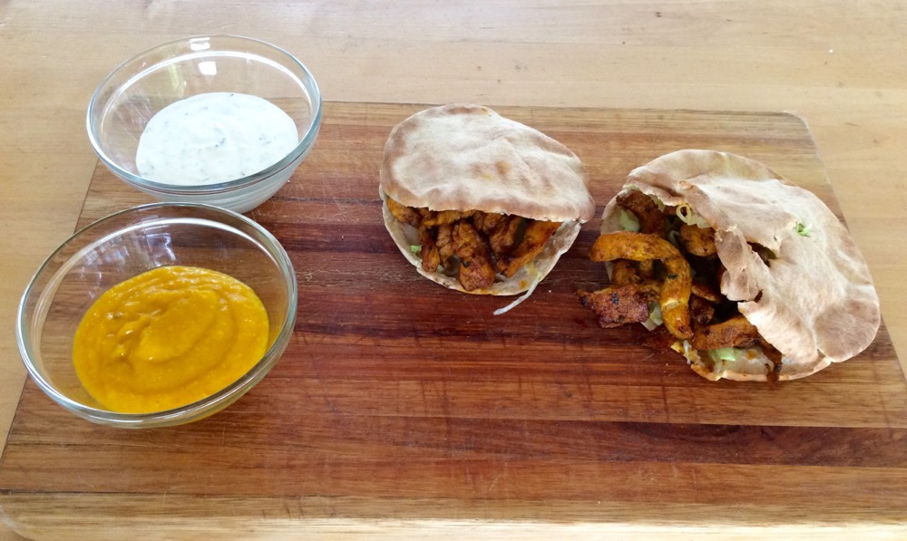Shoarma with Amba and garlic sauce